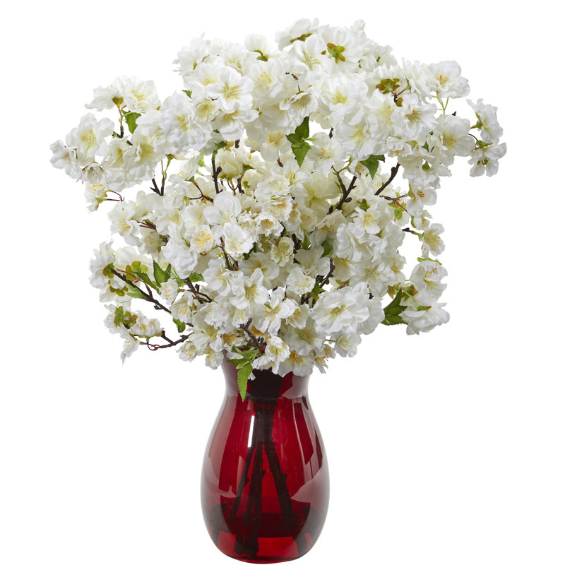 Winston Porter Artificial Cherry Blossom Floral Arrangement in Vase